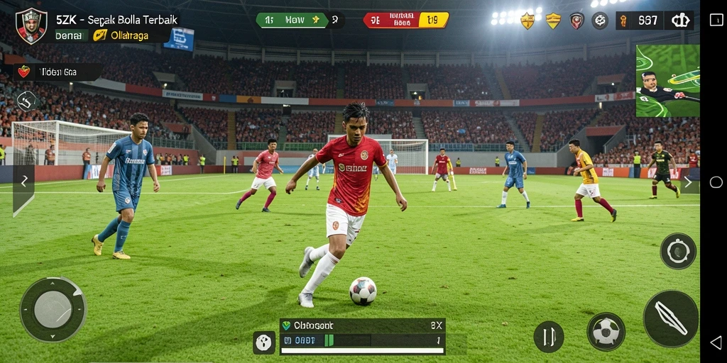 Screenshot gameplay menampilkan aksi seru dalam pertandingan sepak bola.