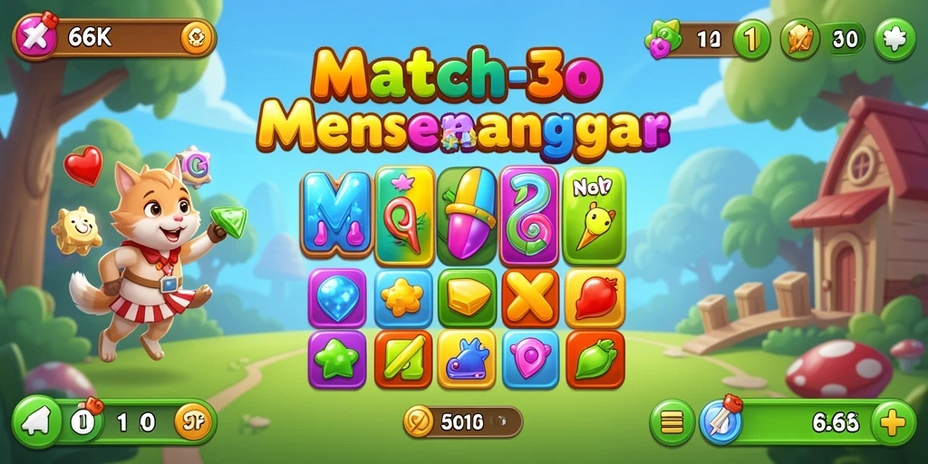 Tampilan permainan 66K dengan level-match 3 yang penuh warna.
