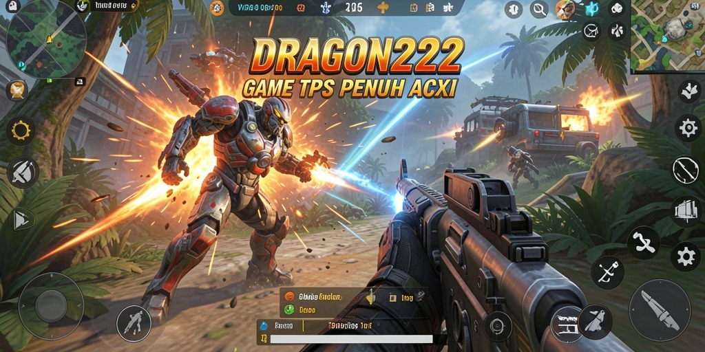 Screenshot gameplay DRAGON222 menampilkan aksi menembak yang intens.