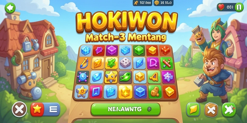 Tampilan seru gameplay HOKIWON yang menantang pemain dalam mencocokkan benda.
