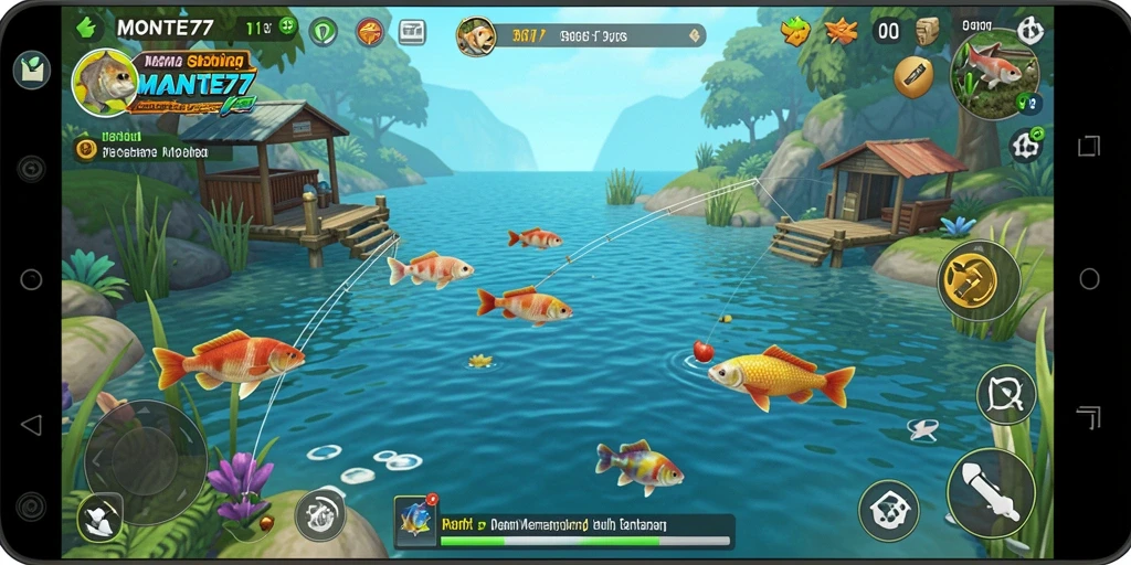 Tampilan gameplay menakjubkan dari MONTE77 saat menangkap ikan.