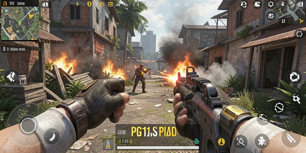 Menampilkan aksi mendebarkan dalam gameplay FPS PG11.