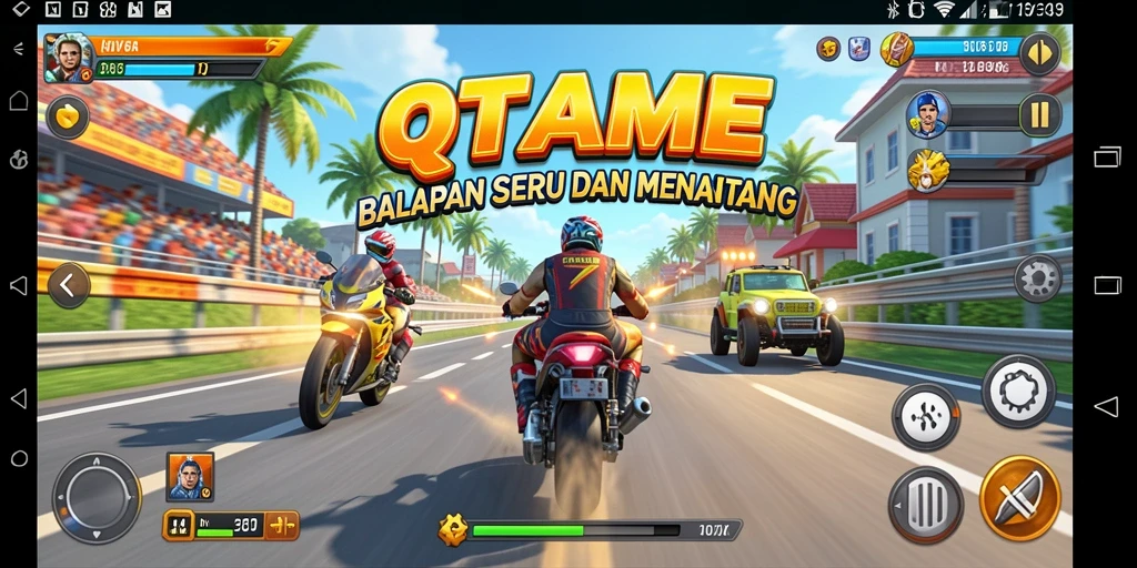 Tampilan balapan seru di QTGAME dengan aksi dan mobil kencang.